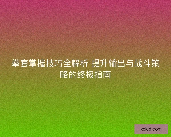 拳套掌握技巧全解析 提升输出与战斗策略的终极指南